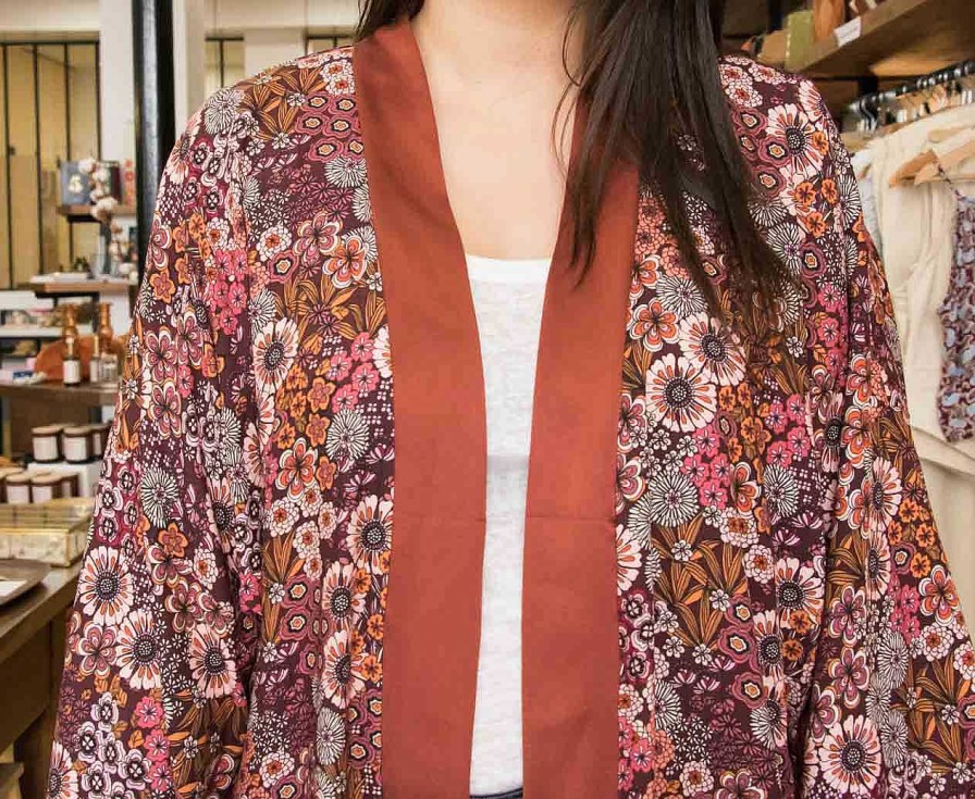 Art De Vivre Maison Ma Bille | Kimono Court Fleur Bordeaux